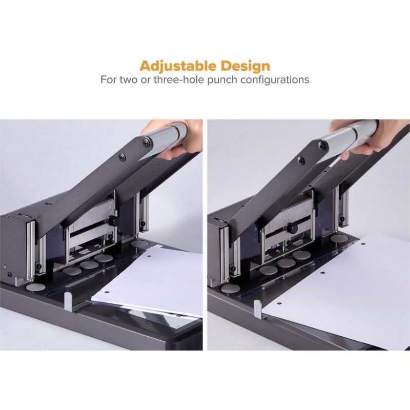 Bostitch Antimicrobial Adjustable Hole Punch - 3 Punch Head(S) - 160 Sheet Of 20Lb Paper - 9/32" Punch Size - Round Shape - 15" X 6" - Black, Silver