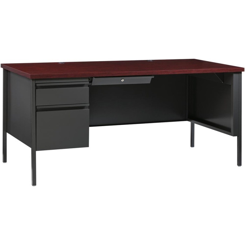 Lorell Fortress Series Left-Pedestal Desk - For - Table Toprectangle Top X 66" Table Top Width X 30" Table Top Depth X 1.12" Table Top Thickness - 29.50" Height - Assembly Required - Laminated, Mahoga