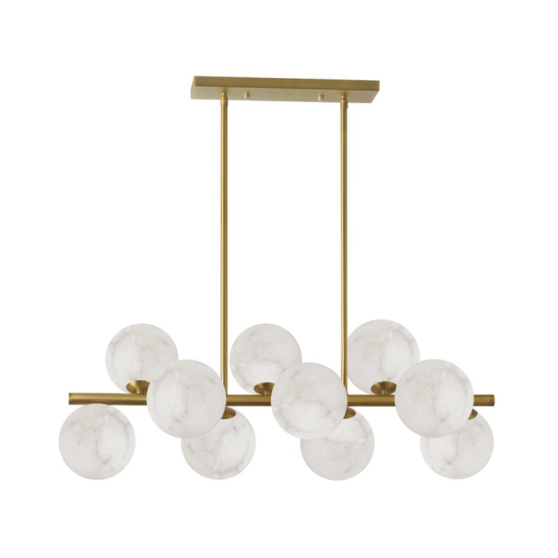 10 Light Aged Brass Horizontal Pendant with Alabaster Glass