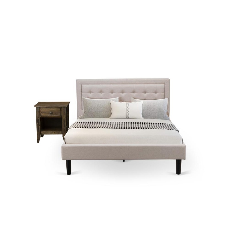 Queen Bed Set with Mid Century Nightstand
