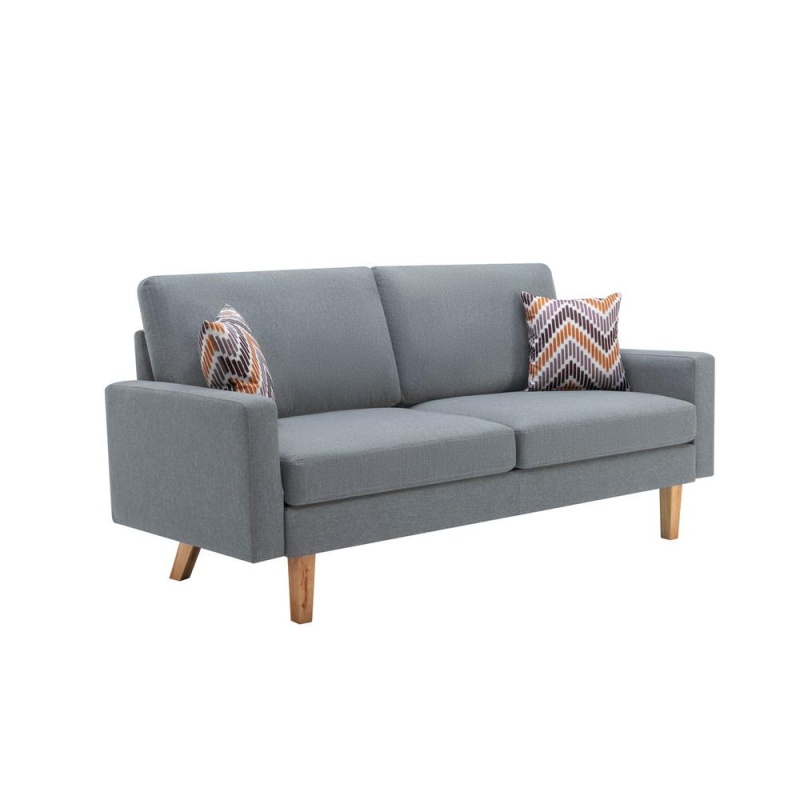 Bahamas Gray Linen Sofa With 2 Throw Pillows