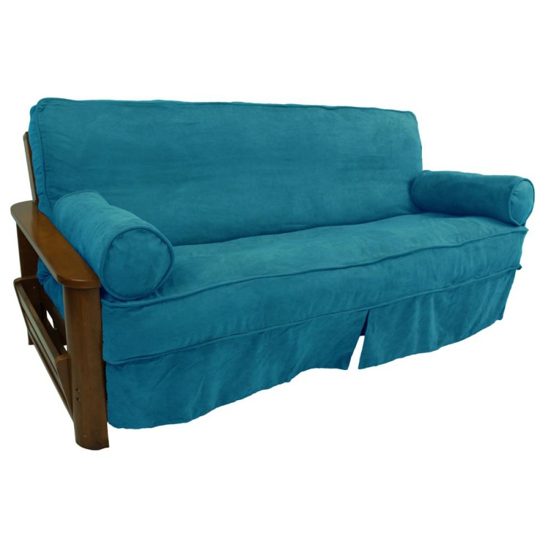 Solid Microsuede Double Corded 8 To 9-Inch Full Futon Slipcover Set With Two 20 By 8-Inch Bolster Pillows (Set Of 3)