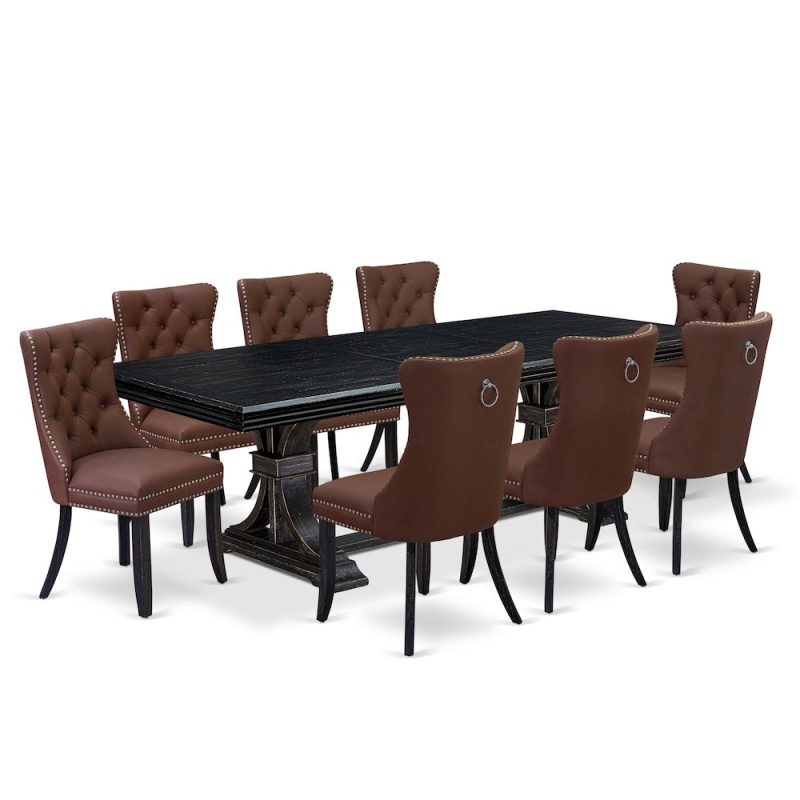 9 Piece Dining Room Set with 8 Faux Leather Chairs