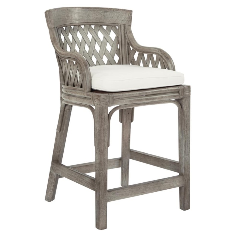 Plantation 24" Counter Stool With Grey Wood Rattan Frame Finish Asm, Pln158-Gry