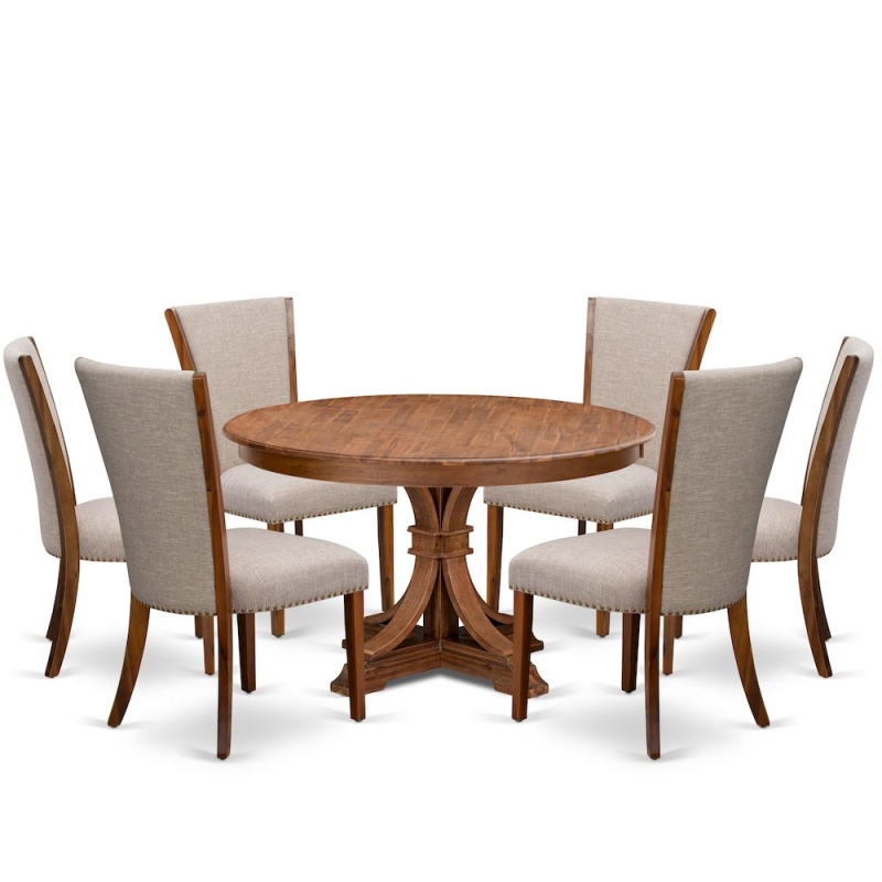 7-Piece Dining Set for 6 with 54" Round Table in Light Tan