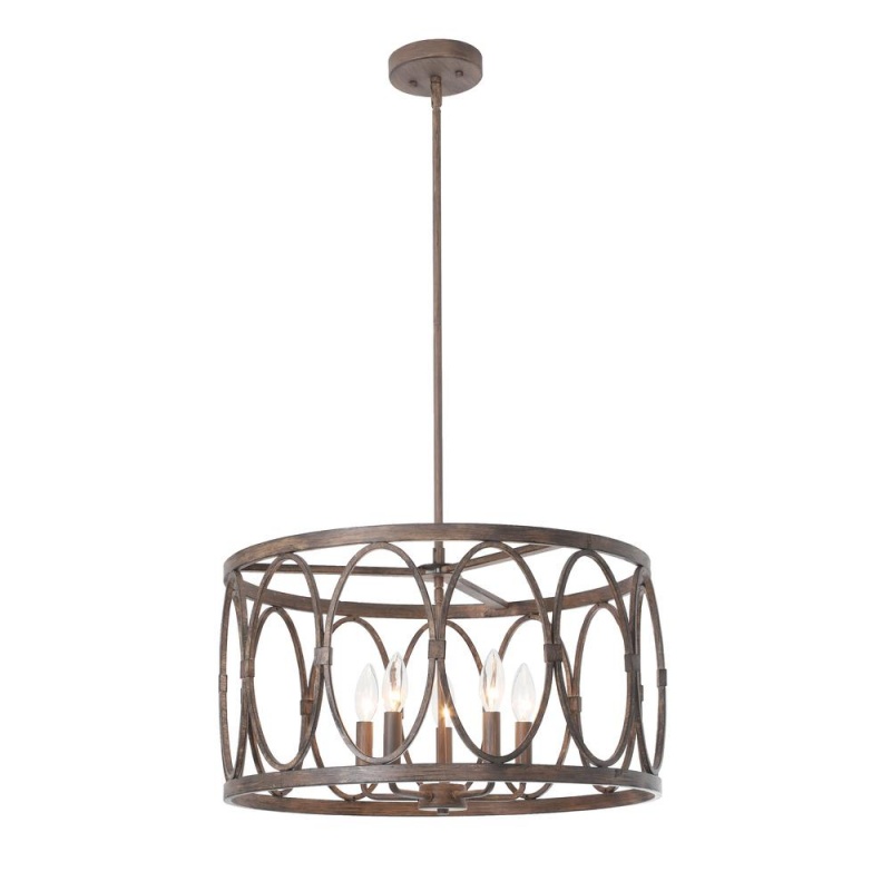 Chloe Lighting Navy Farmhouse 5 Light Antique Wood Finish Ceiling Pendant 21" Wide