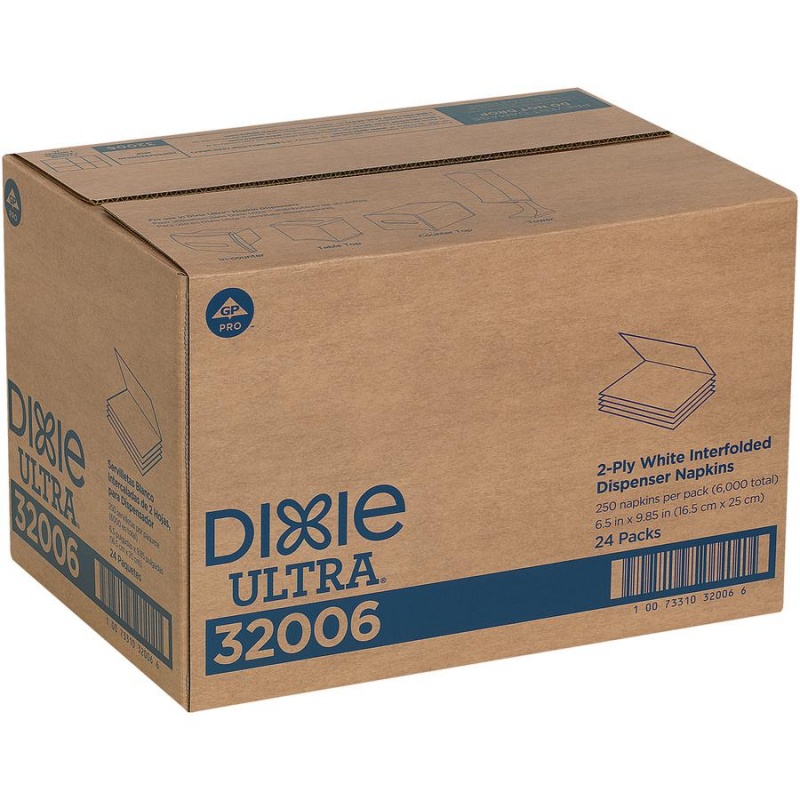 Dixie Ultra® Interfold Napkin Dispenser Refill - 2 Ply - Interfolded - White - Soft, Absorbent, Chlorine-Free - 250 Per Bundle - 24 / Carton
