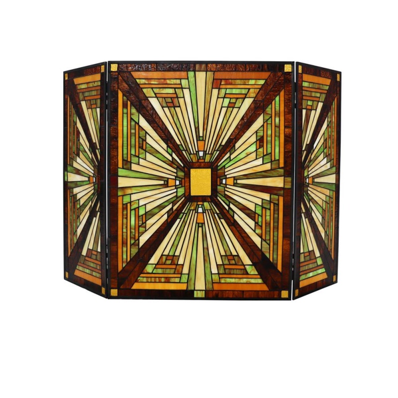 Chloe Lighting Innes Tiffany-Style 3-Piece Folding Mission Fireplace Screen, 45" Wide