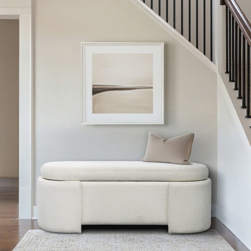 Fully Upholstered Oval Storage Bench With Soft-Close Lid