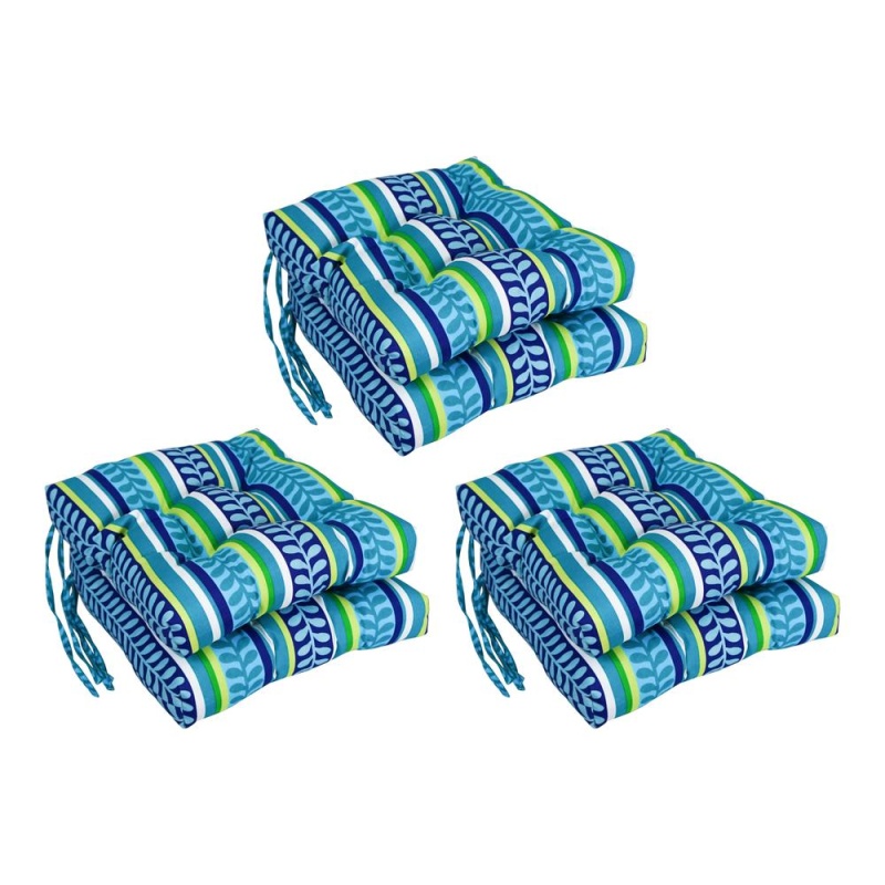 16-Inch Spun Polyester Patterned Outdoor Square Tufted Chair Cushion