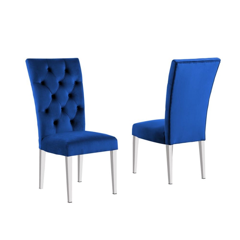 Layla Modern Velvet Upholstered Side Chairs In Blue (Set Of 2)