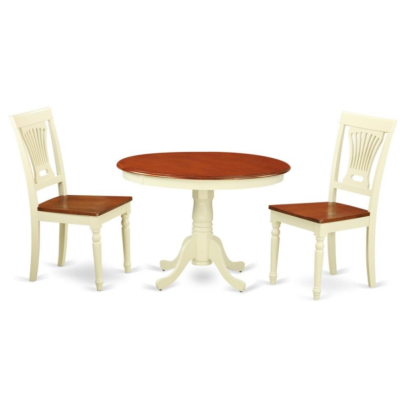 3 Pc Set With Round Dinette Table And 2 Wood Chairs