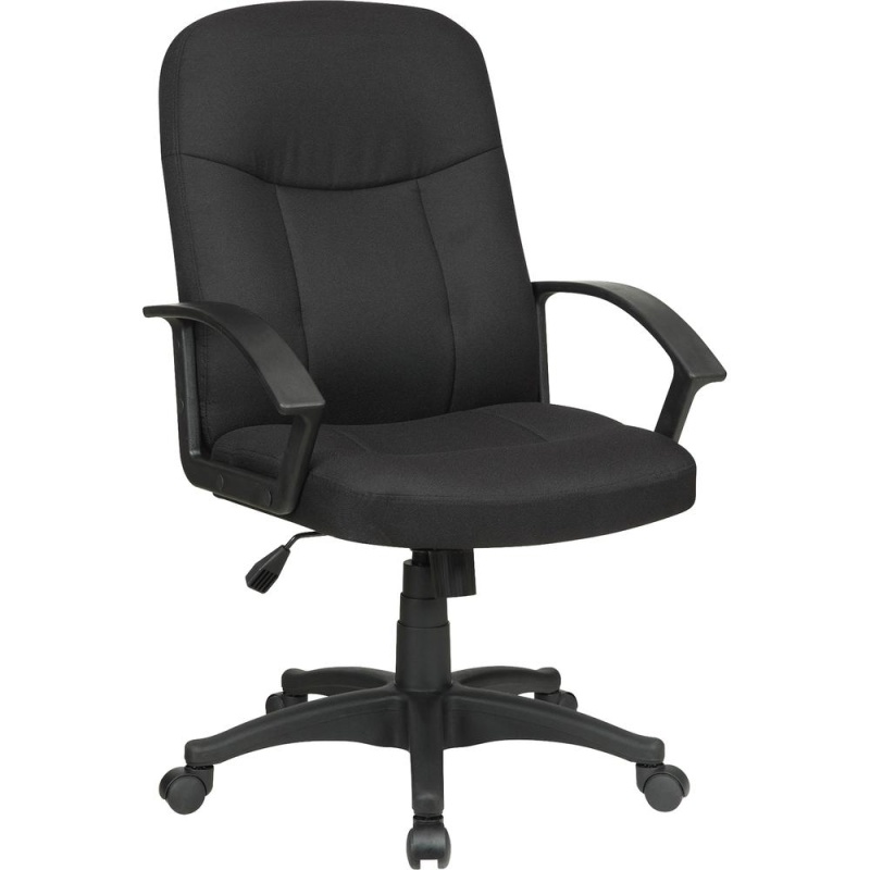 Lorell Executive Fabric Mid-Back Chair - Black Fabric Seat - Black Fabric Back - Black Frame - 5-Star Base - 1 Each