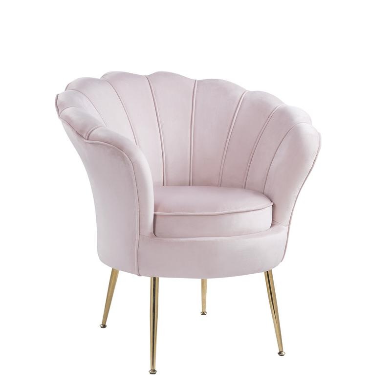 Angelina Pink Velvet Scalloped Back Barrel Accent Chair With Metal Legs