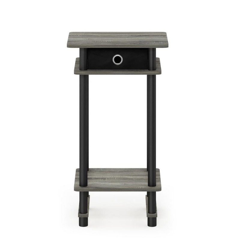 Furinno 17017 Turn-N-Tube Tall End Table With Bin, French Oak Grey/Black/Black