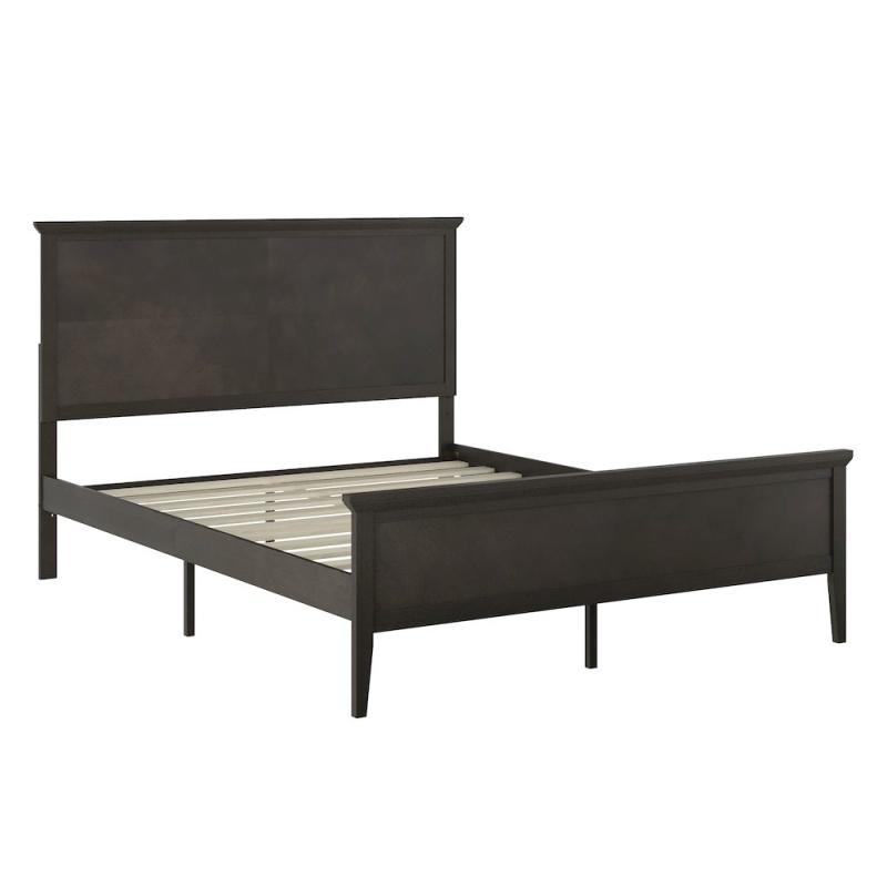 Queen Size Solid Wood Platform Bed Frame, Dark Gray