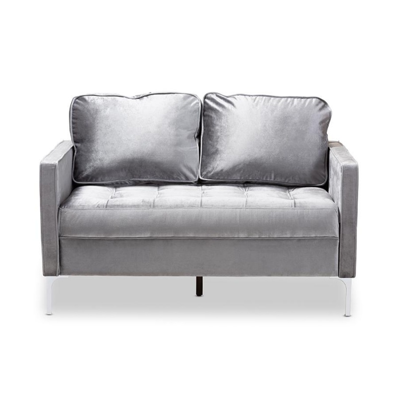 Clara Modern And Contemporary Grey Velvet Fabric Upholstered 2-Seater Loveseat