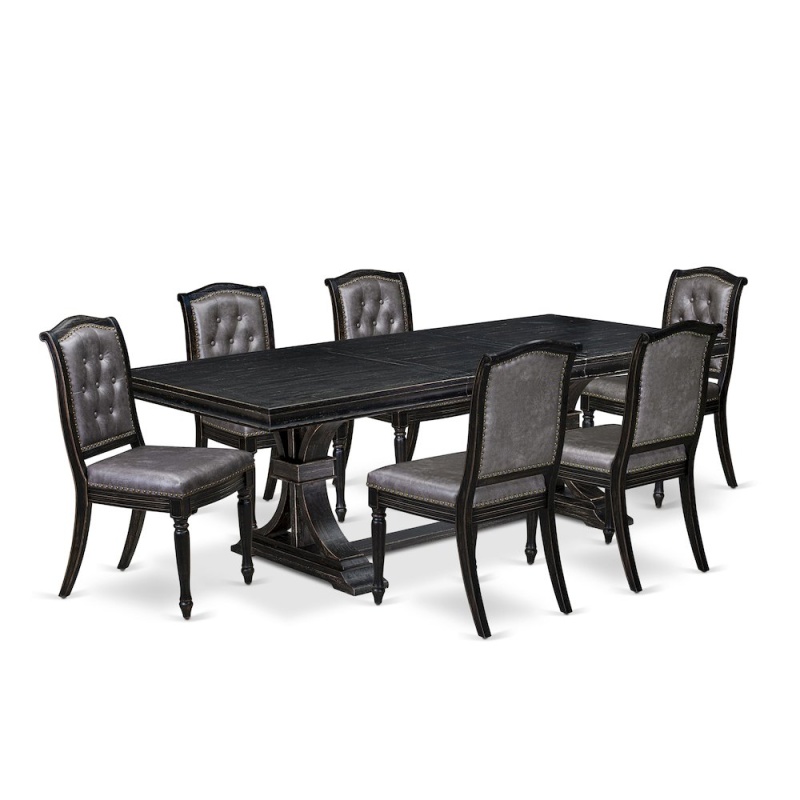 7 Pc Dining Room Table Set With 6 Upholstered Chairs