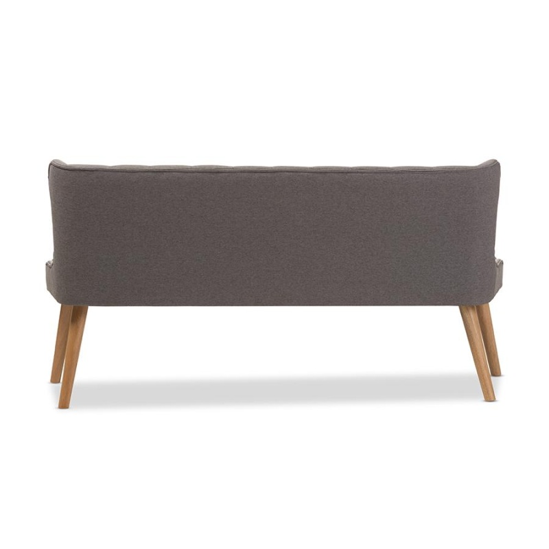 Grey Fabric And Natural Wood Finishing 3-Seater Settee Bench