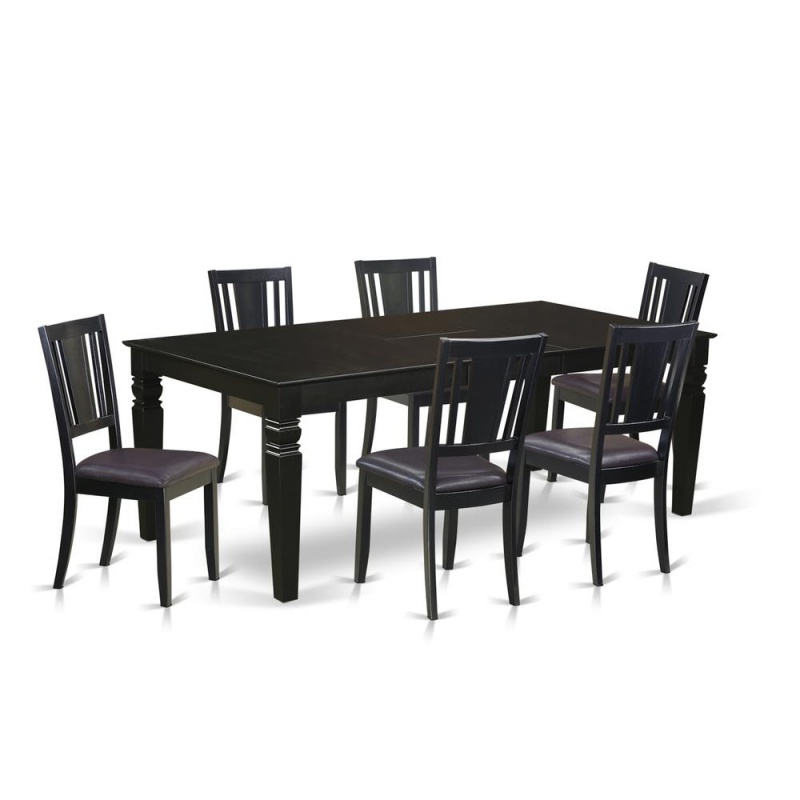 7 Pc Dining Room Set With A Dining Table And 6 Leather Kitchen Chairs In Black