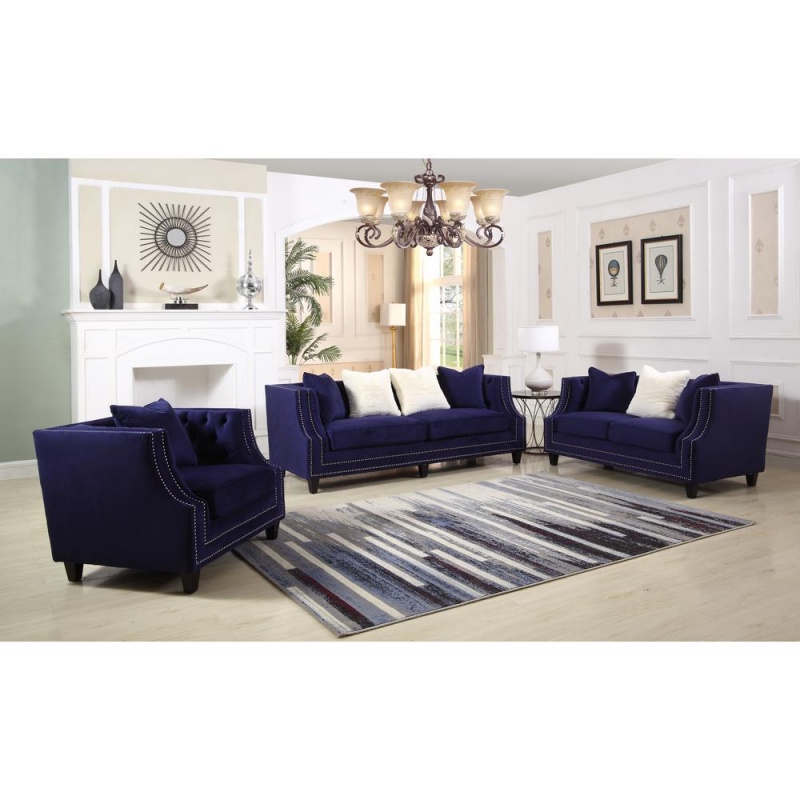 Marylou 2-Piece Velvet Sofa And Loveseat Set In Blue