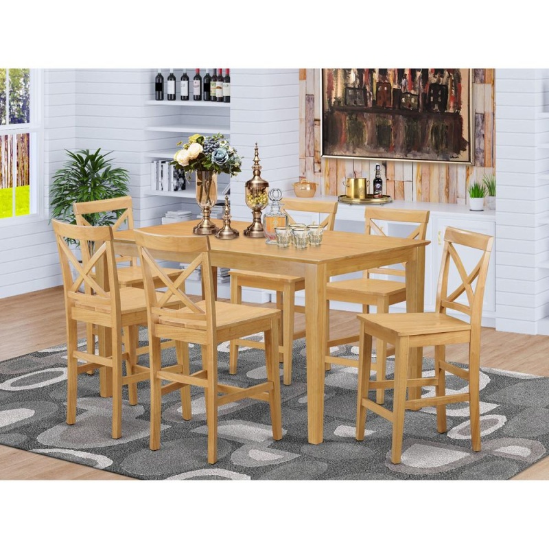 7 Pc Counter Height Table And Chair Set - High Top Table And 6 Dinette Chairs