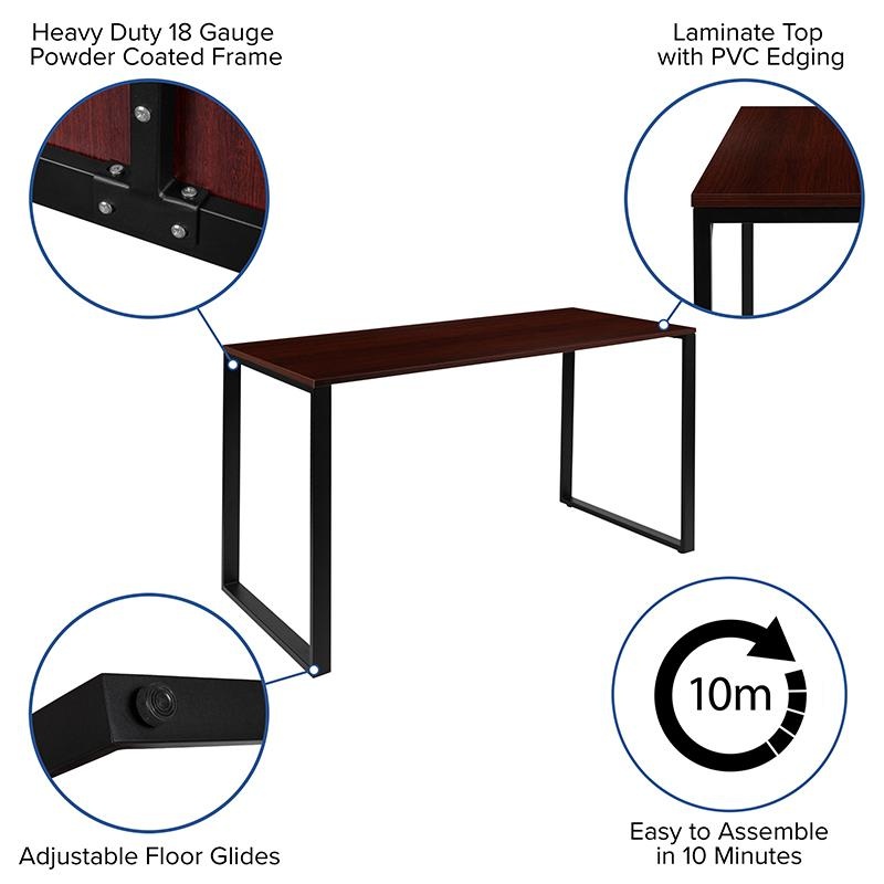 Modern Commercial Grade Desk Industrial Style Computer Desk Sturdy Home Office Desk - 55" Length-Mahogany