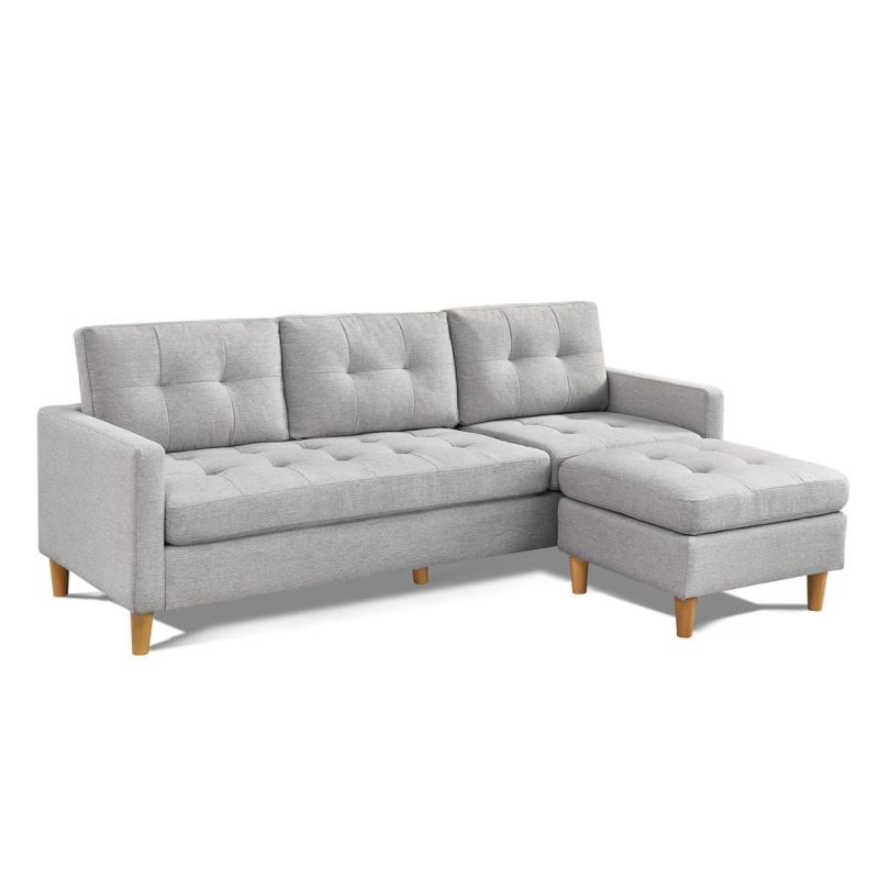 Two Piece Upholstered Tufted L Shaped Sectional With Ottoman