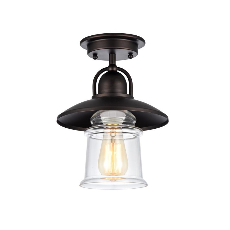 Manette Industrial-Style 1 Light Rubbed Bronze Semi-Flush Ceiling Fixture 9" Shade