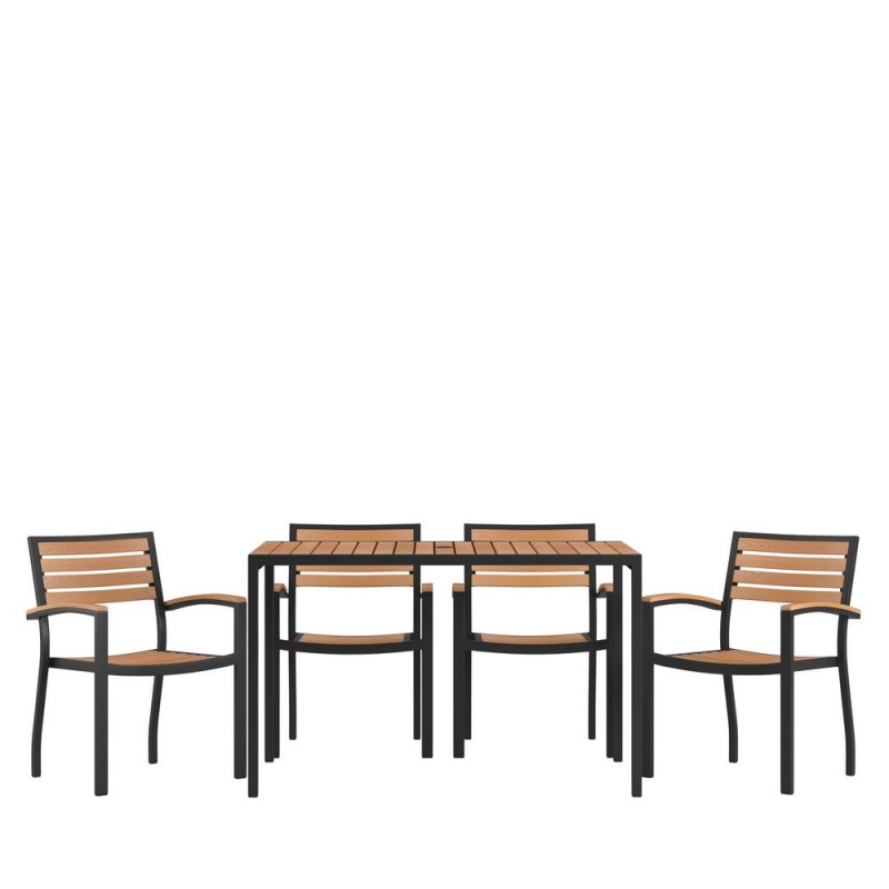 5 Piece Dining Table Set - Poly Slats - 30" X 48" Table-4 Club Chairs