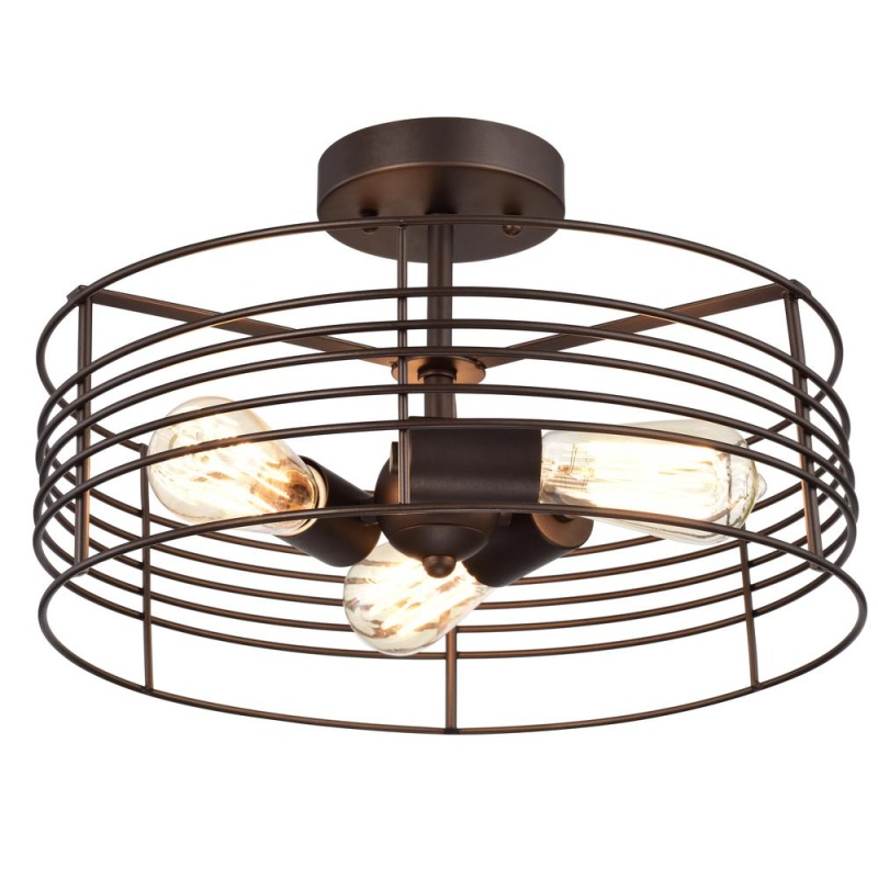 Chloe Lighting Ironclad Industrial 3 Light Oil Rubbed Bronze Semi-Flush Ceiling Fixture 15" Wide