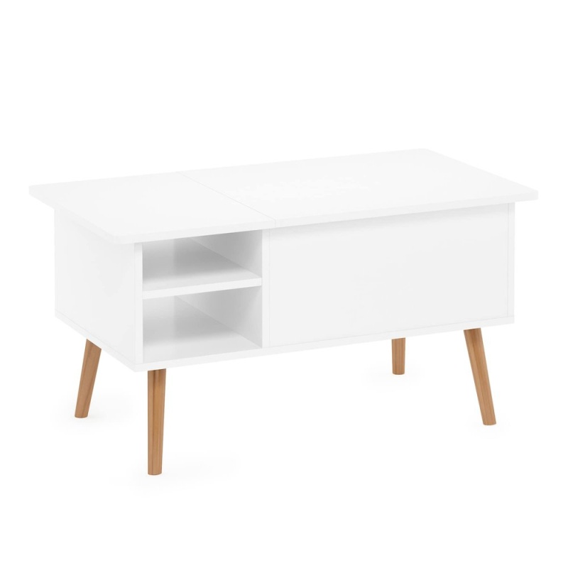 Jensen Lift Top Coffee Table With Wooden Leg, Solid White