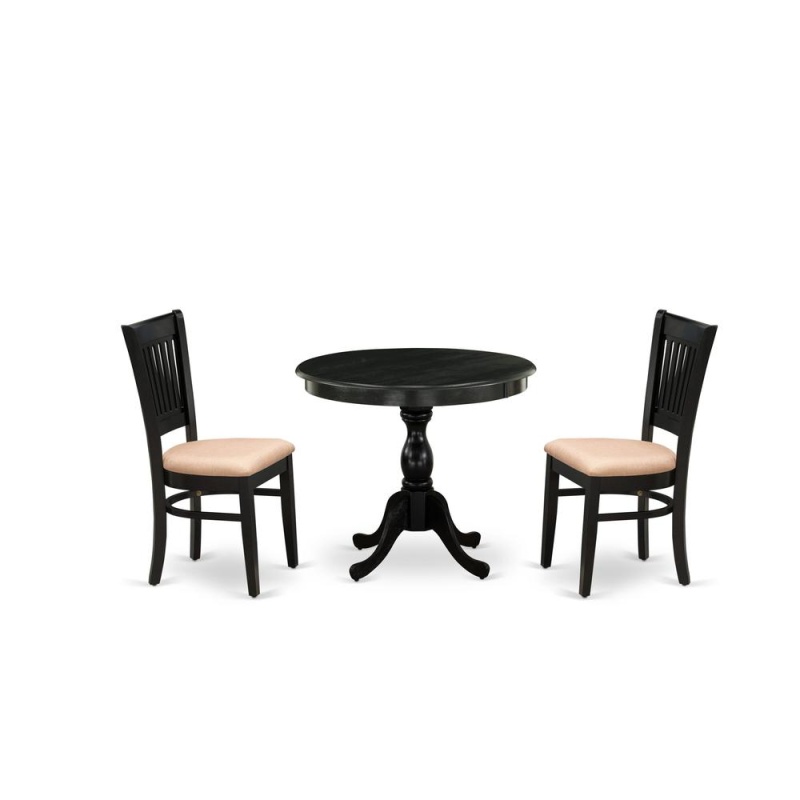 3-Pc Modern Dining Table Set with 2 Wood Chairs