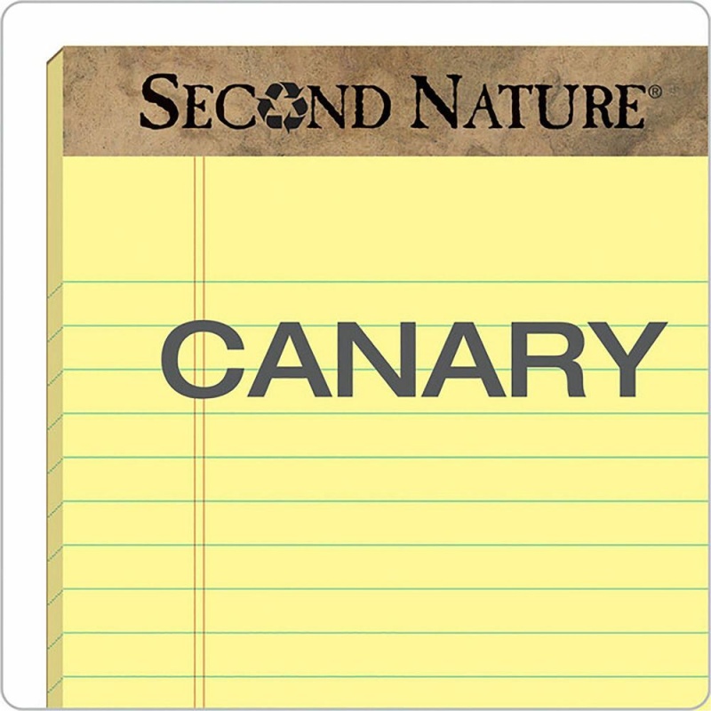 Tops Second Nature Ruled Canary Writing Pads - 50 Sheets - 0.34" Ruled - Red Margin - 15 Lb Basis Weight - 8 1/2" X 11 3/4" - Canary Paper - Perforated, Resist Bleed-Through, Easy Tear - Recycled - 1