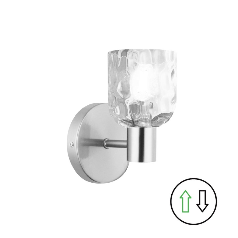 1 Light Polished Chrome Wall Sconce W/ Clear Water Glass
