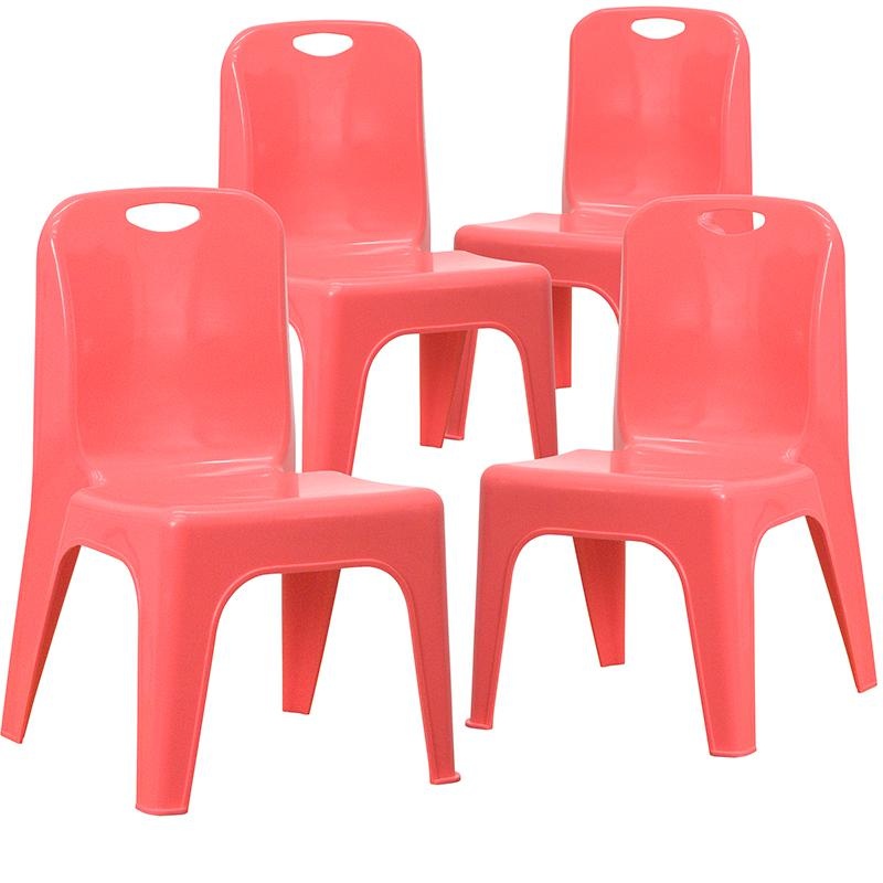 4 Pack Red Plastic Stackable School Chair With Carrying Handle And 11'' Seat Height