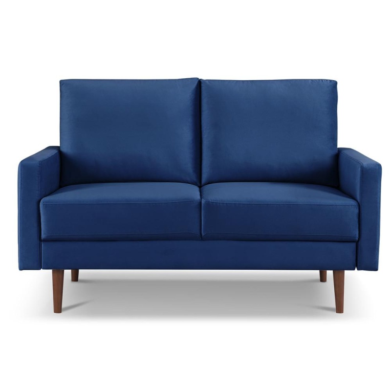57 Inch Wide Upholstered Two Cushion Loveseat With Square Arms