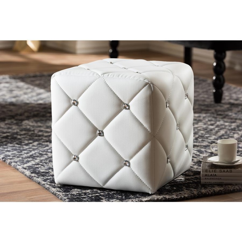 Stacey Modern And Contemporary White Faux Leather Upholstered Ottoman