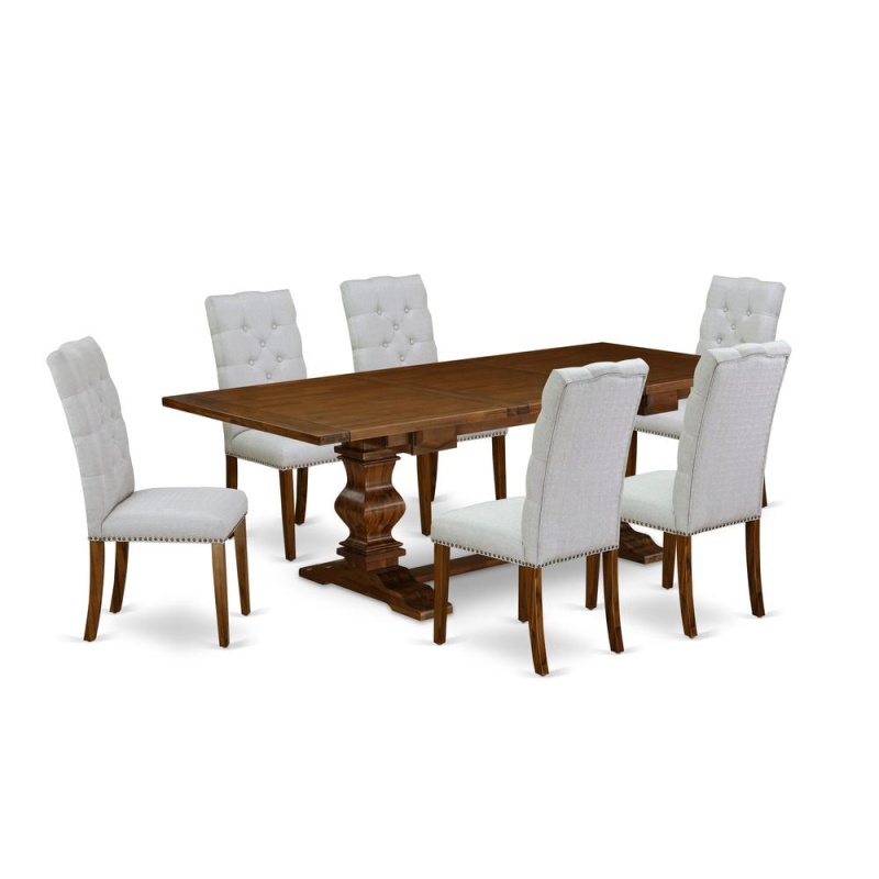 7-Piece Kitchen Table Set with Chair Legs and Modern Gray Linen Fabric