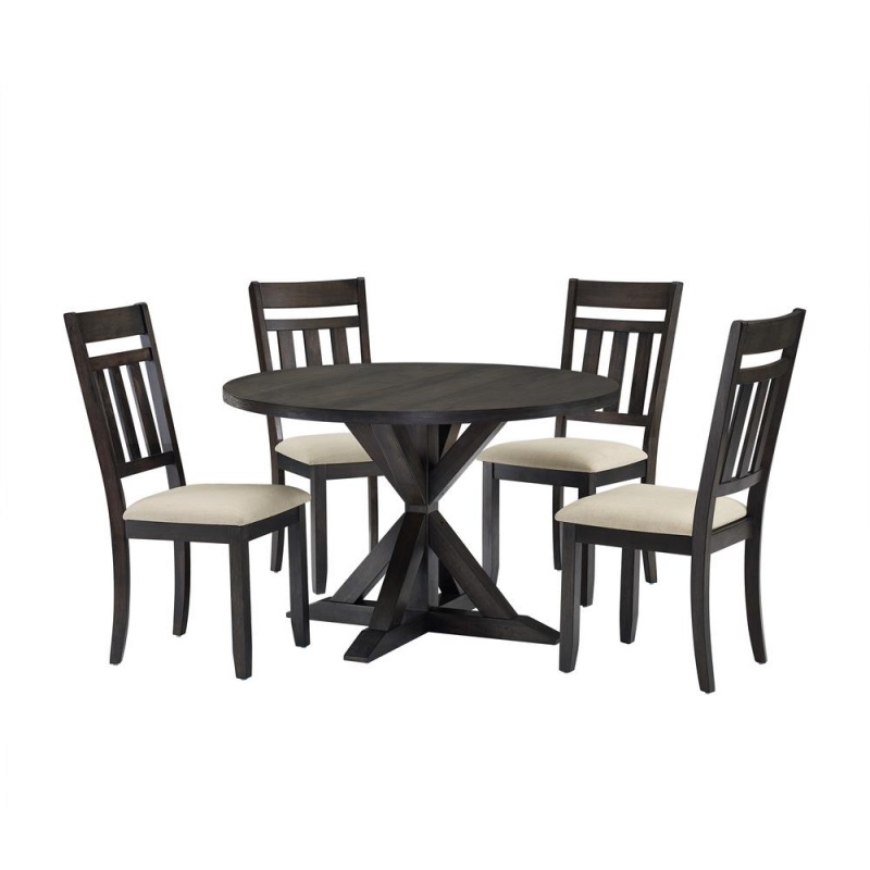 Hayden 5Pc Round Dining Set Slate - Table & 4 Slat Back Chairs