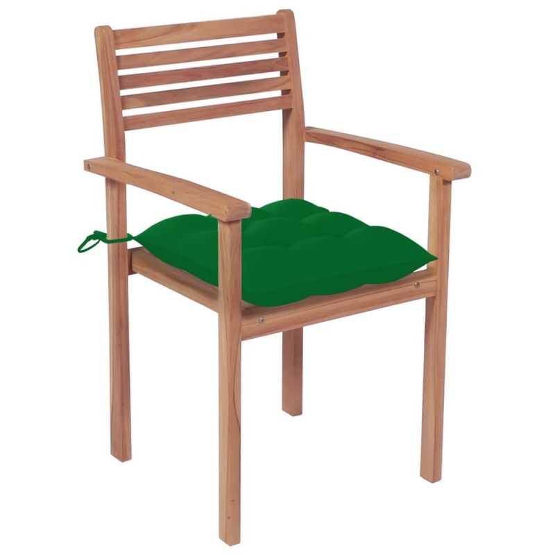 Vidaxl Garden Chairs 4 Pcs With Green Cushions Solid Teak Wood 2309