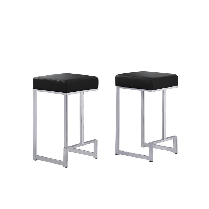 Dorrington Faux Leather Backless Counter Height Stool In Black/Silver (Set Of 2)