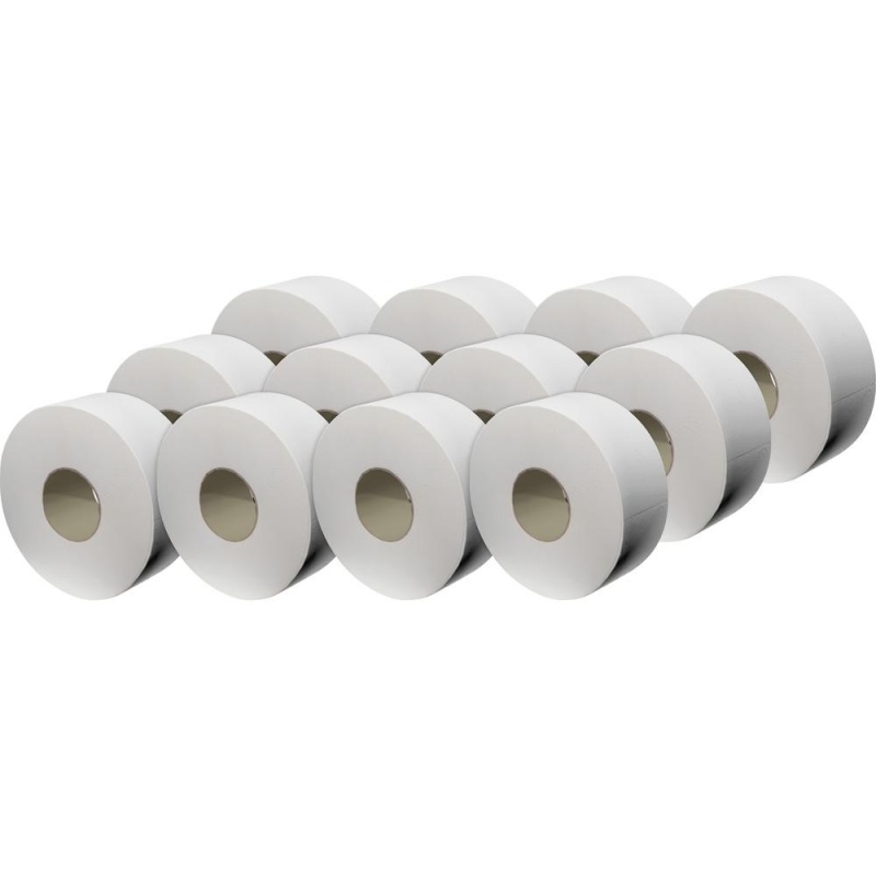 Livi Jumbo Bath Tissue - 2 Ply - 3.30" X 850 Ft - White - Fiber - Embossed, Soft - For Bathroom, Office Building, Restaurant - 12 / Carton