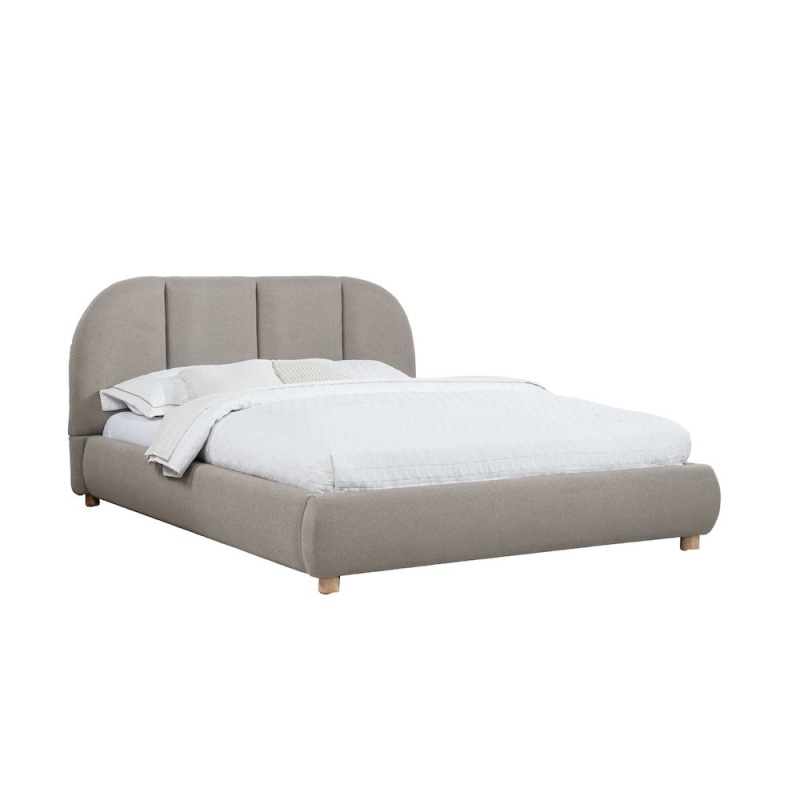 Ctasia Upholstered Burlap Fabric Low Profile Bed Frame, Queen, Light Tan