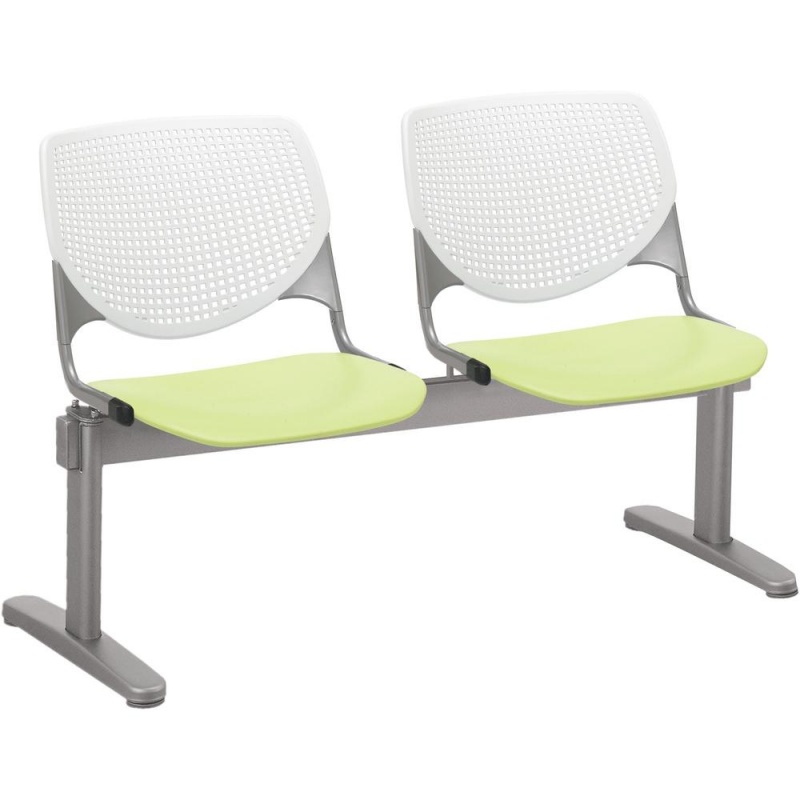 Kfi Kool 2 Seat Beam Chair - Lime Green Polypropylene Seat - White Polypropylene, Aluminum Alloy Back - Powder Coated Silver Tubular Steel Frame - 1 Each