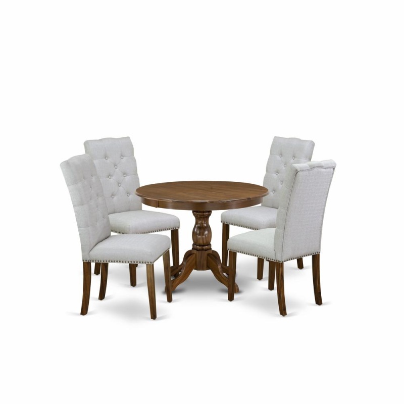 Hbel5-Awa-05 5 Pc Kitchen Table Set - Small Dining Table With 4 Grey Comfortable Chairs - Acacia Walnut Finish