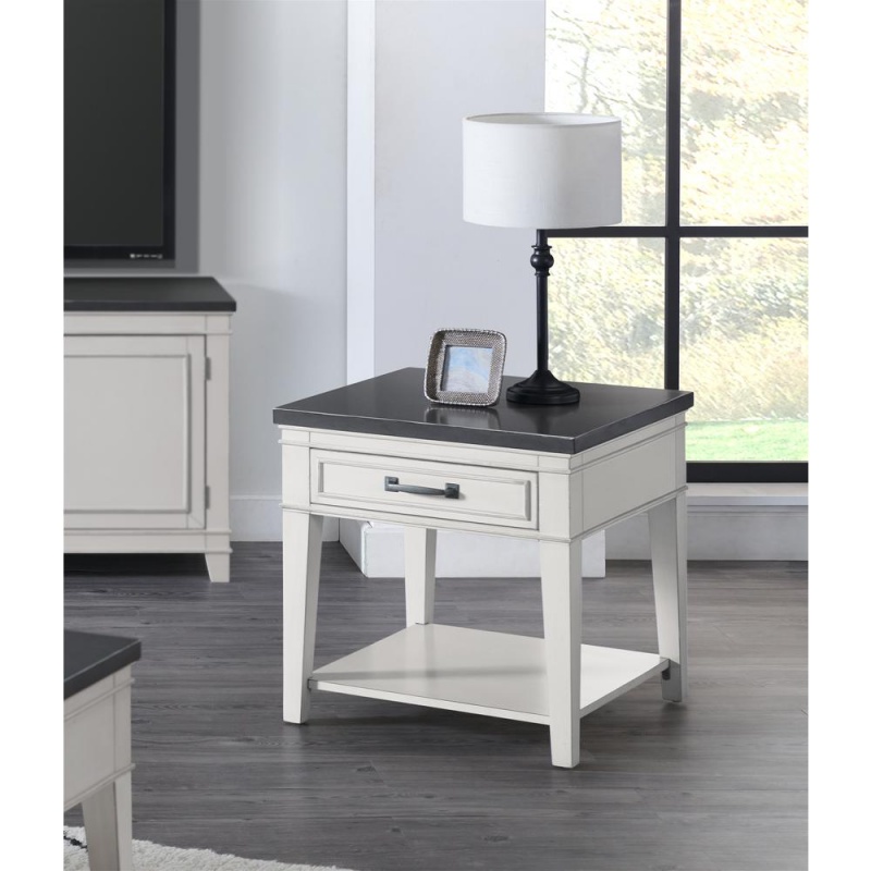 Martin Svensson Home Del Mar End Table, Antique White And Grey