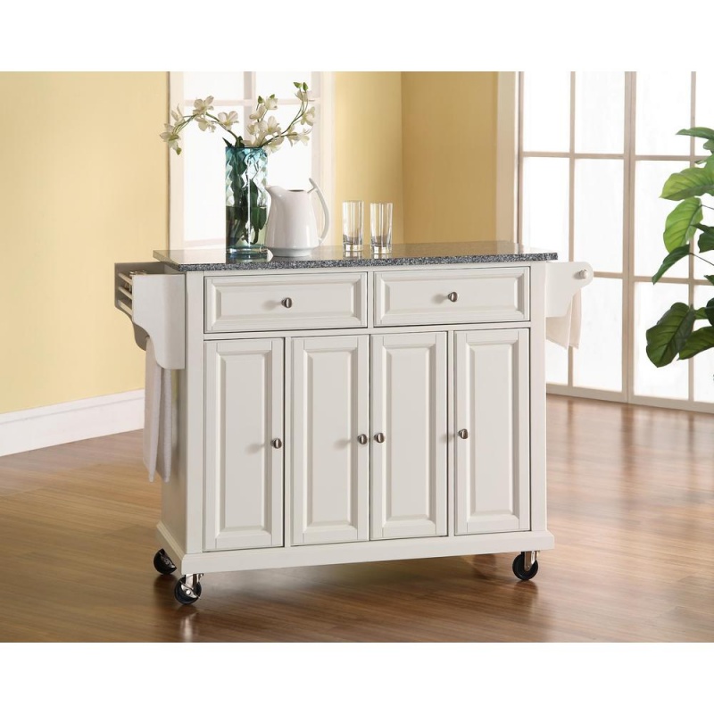 Full Size Granite Top Kitchen Cart White/Gray