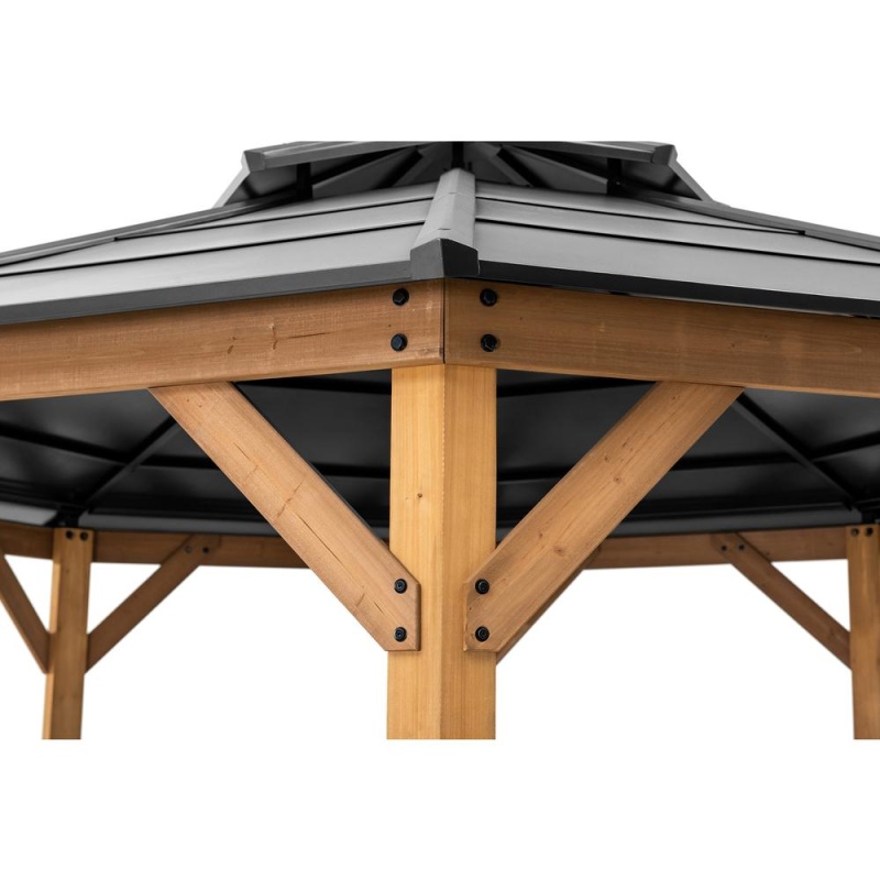 Sunjoy 13 Ft. X 13 Ft. Cedar Framed Octagon Gazebo With Black Steel 2-Tier Hardtop Roof
