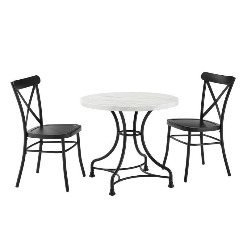Madeleine 32" 3Pc Dining Set W/Camille Chairs Matte Black - Table & 2 Chairs